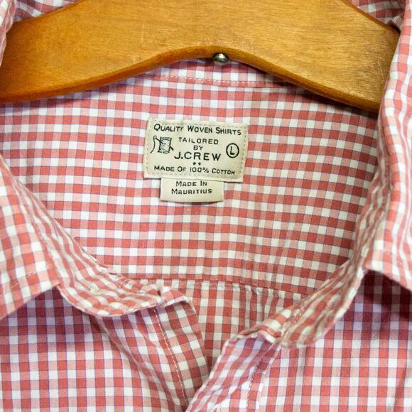 Men's Large J. CREW Button Down Red Checked Long Sleeve 100% Cotton Dress Shirt - Picture 3 of 4